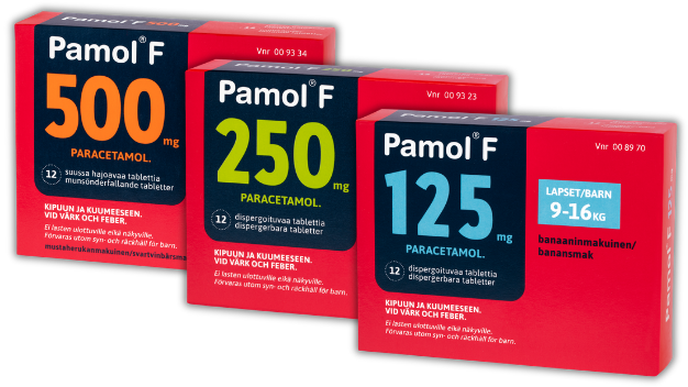 Pamol F 500 mg, Pamol F 250 mg ja Pamol F 125 mg